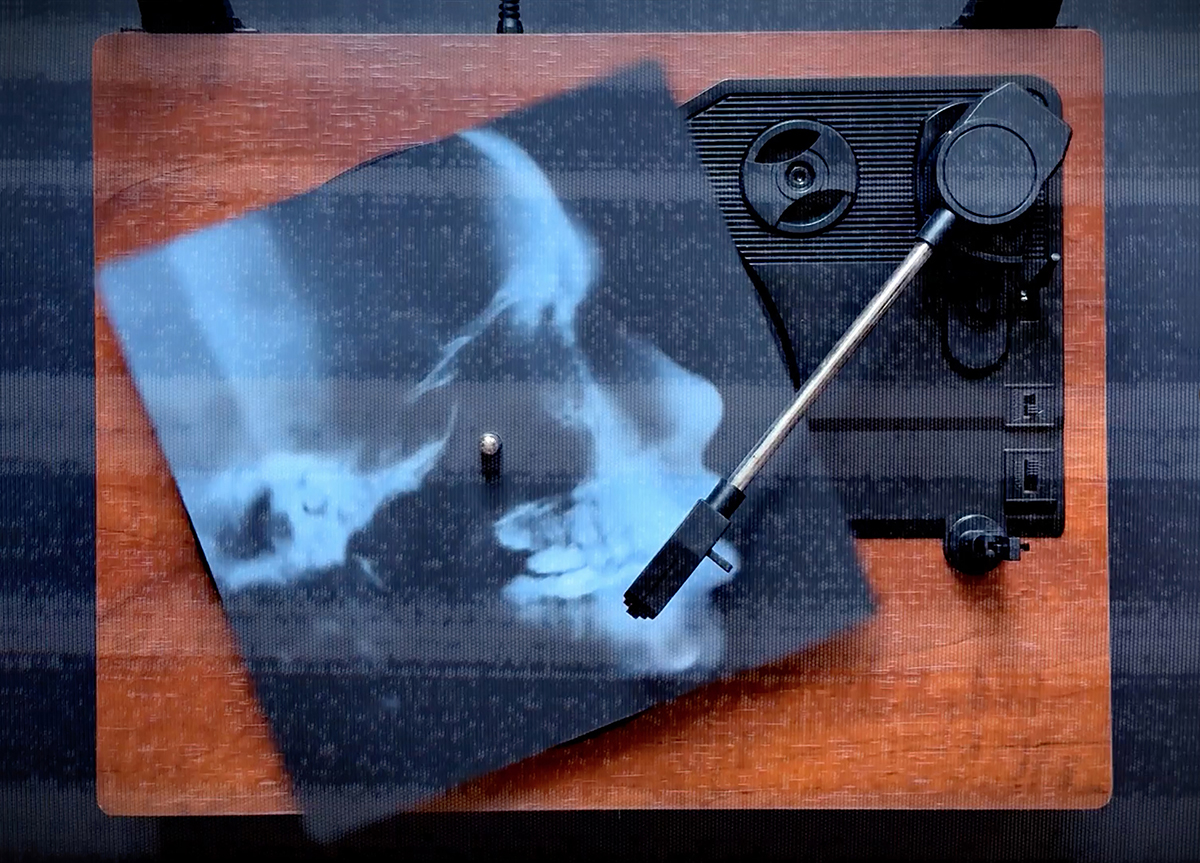 Richard Humann, 'Turntable', 2025. Video installation with audio music, mixed media, variable dimensions. Courtesy of the artist and Leonovich Gallery.