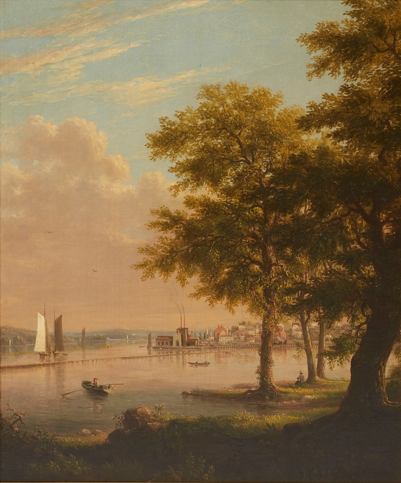 Henry Ary : Oil on board painting by Henry Ary (American, 1807-1859), titled View of the Hudson River ($17,500).